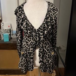 INC beautiful leopard print and sweater with ruffles and gold lined pockets